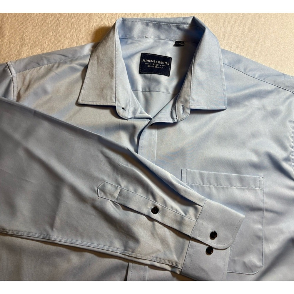 Alimens & Gentle Men's Button Up‎ Dress Shirt XL Sky Blue Soft Silky
